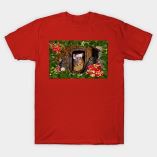 Christmas mouse in a log pile house T-Shirt